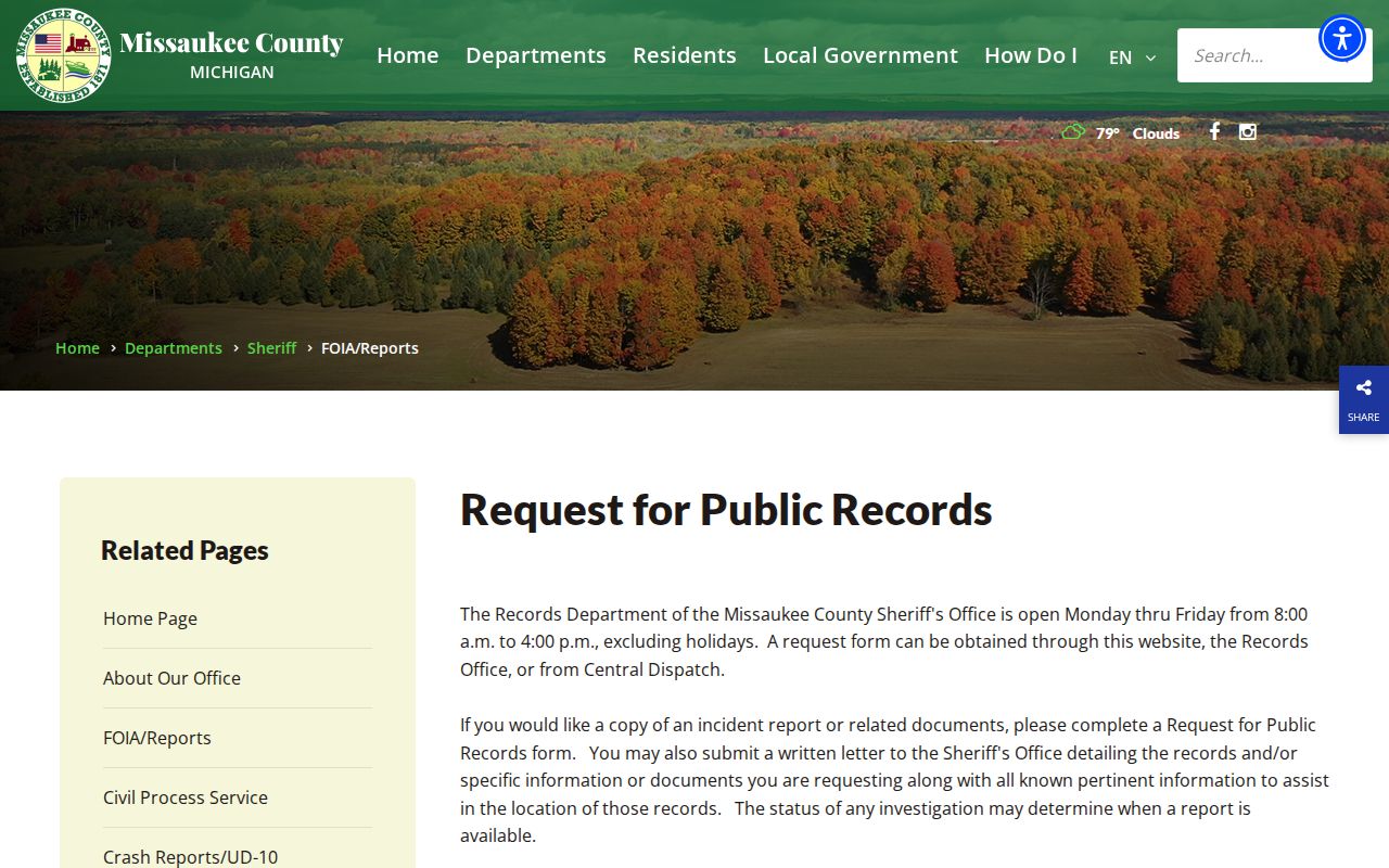 Missaukee County release record request methods from Sheriff Records