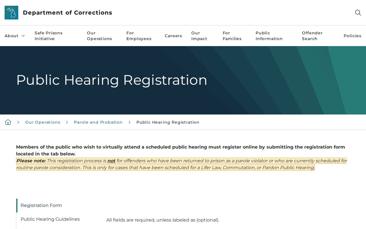 Missaukee County parole and probation public hearing notice index