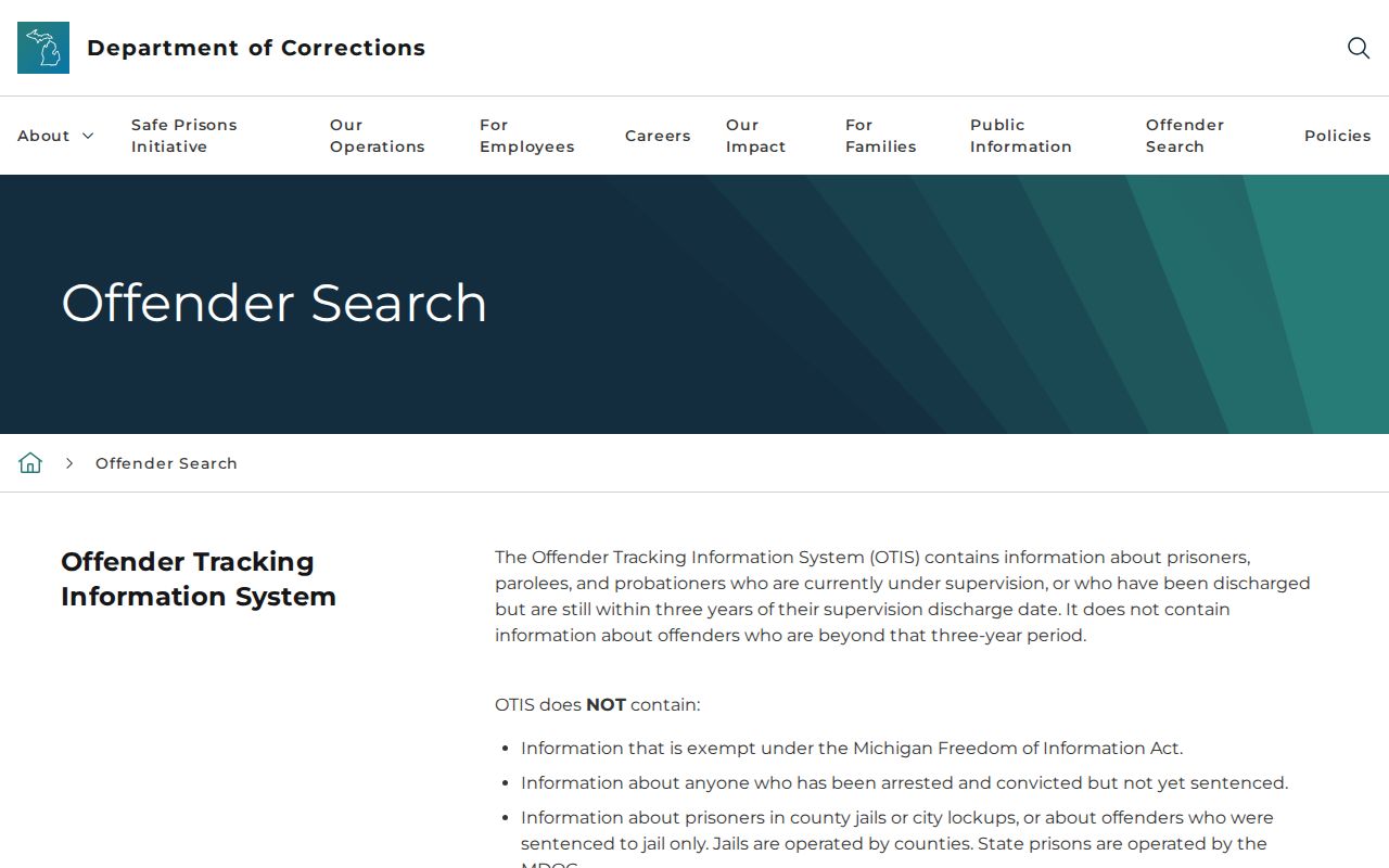 Missaukee County inmate release date fields and OTIS search scope